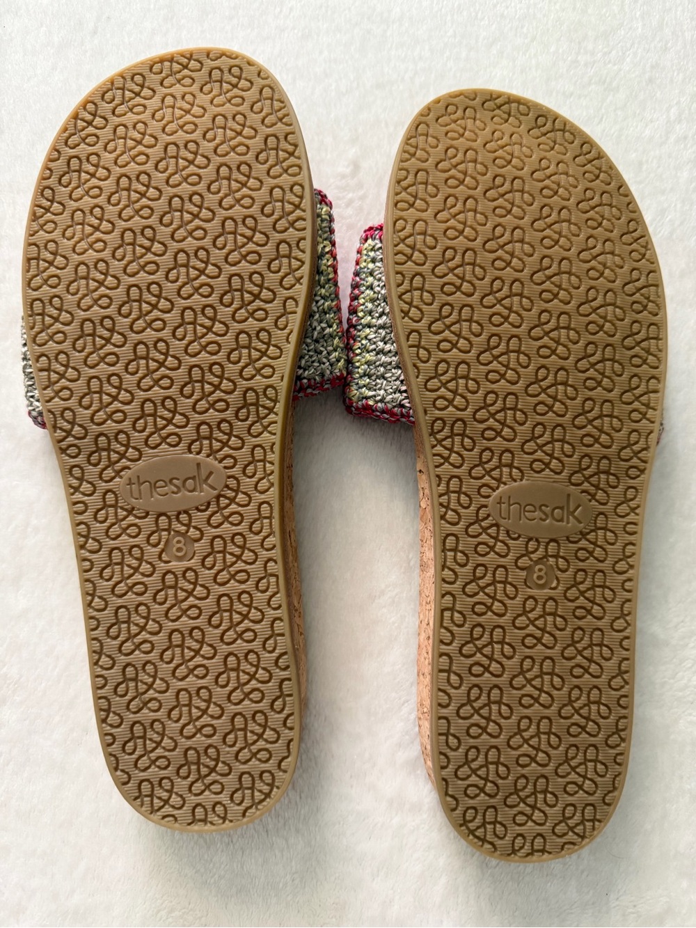 The Sak Multicolor Crochet Sunset Stripe Medallion Cork Slide Sandals, NWOT - Picture 6 of 11